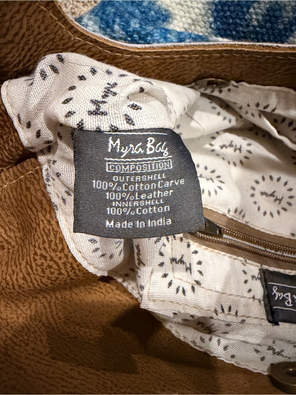 Myra Bag Blue Patterned Hairhide Trim Crossbody Card & Key Holder with Tan Strap - Picture 5 of 5
